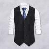 Men Suit Waistcoat V-Neck Sleeveless Striped Formal Vest Breasted Coat Single Print Pockets Business Suit Vest