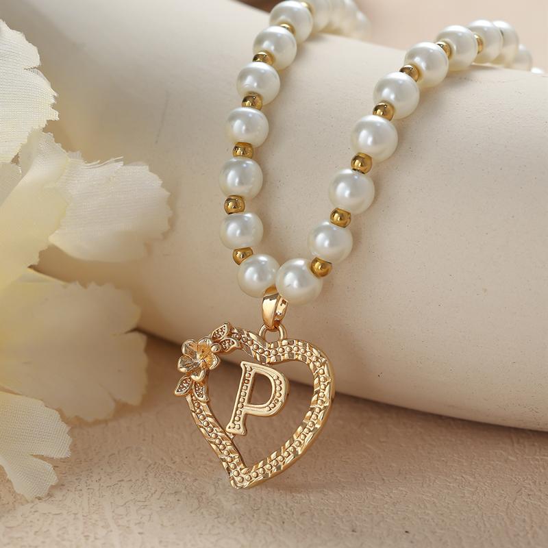 Винтажные цветочные буквы сердечки кулон ожерелья для женщин роскошные искусственные жемчужные цепочки ожерелья корейские ювелирные изделия подарки