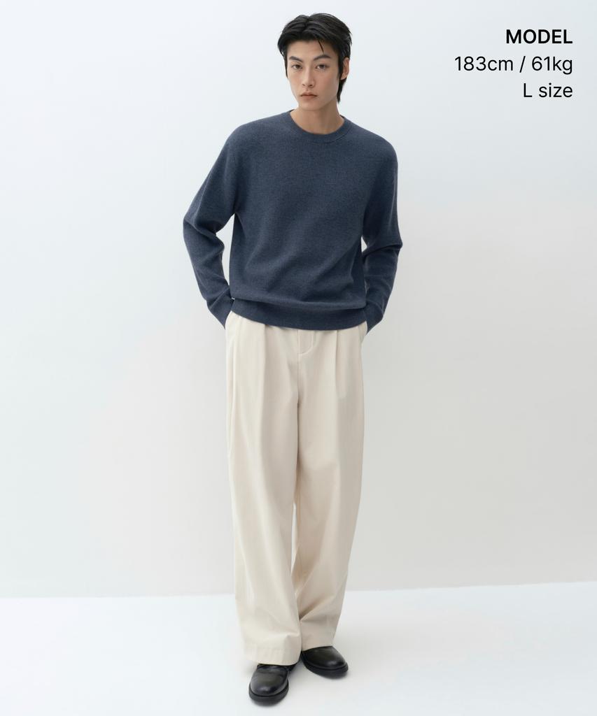MUSINSA STANDARD [Victoria Wool] Minimal Ribbed Crew Neck Knit [Blue Grey]