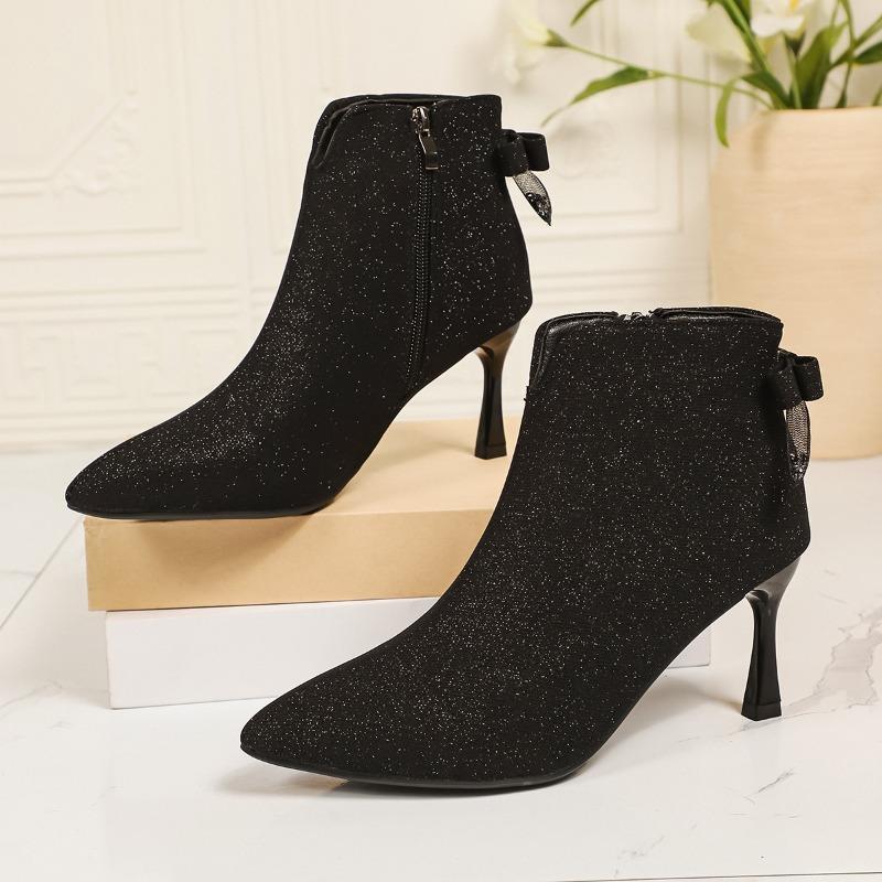 Модные ботильоны на высоком каблуке с бантом для женщин 2025 Новые ботильоны на тонком каблуке