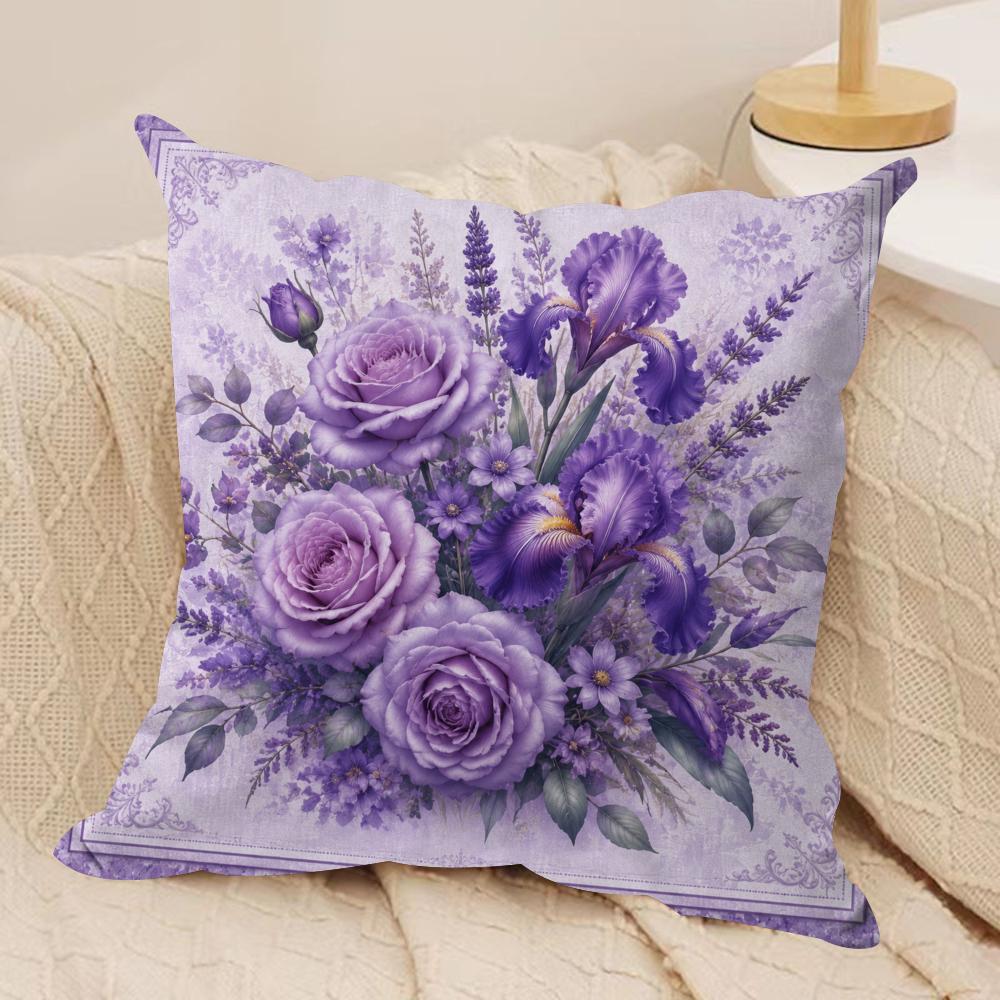 Violet Botanical Print Cushion Cover Pillow Case Short Plush Square Throw Pillow Covers Pillowcase Sofa Home Decor Gift