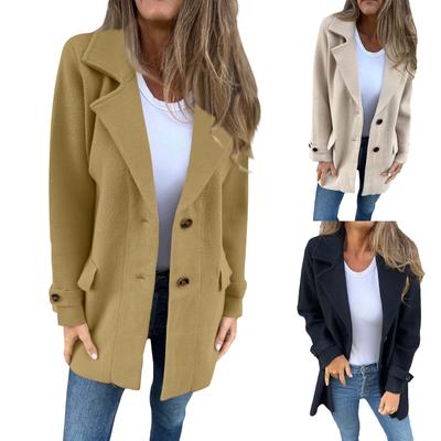 Женское зимнее шерстяное пальто, повседневный свободный кардиган с лацканами и карманами-обманками на пуговицах