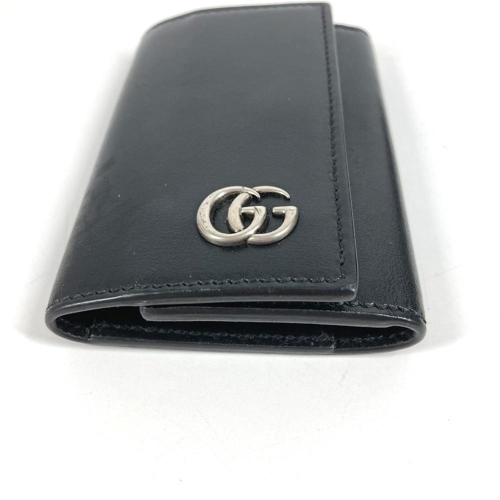 Gucci 435305 GG Marmont Логотип GG 6P Брелок 6 точек ключ Чехол для ключей Кожа Черный