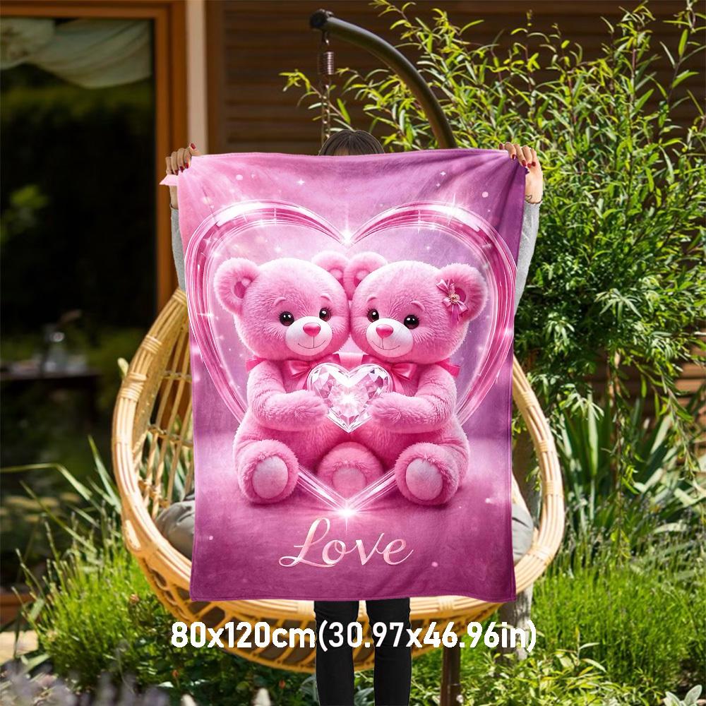 1pc Teddy Bears Love Outdoor Flannel Blanket Soft Warm All-Season Throw for Sofa Bed Car Camping Office, Cozy Gift Idea1328S