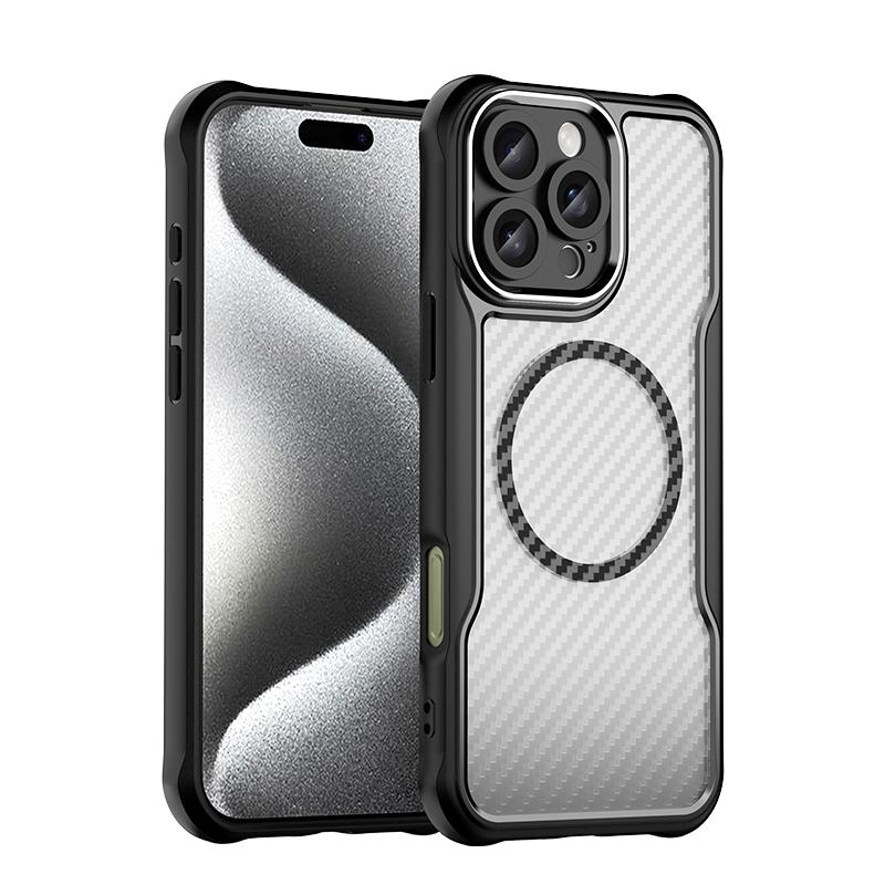 KEYSION Противоударный чехол MagSafe для iPhone 16 Pro Max 16 Plus 15 14 Pro Защита камеры Чехол для телефона с текстурой из углеродного волокна