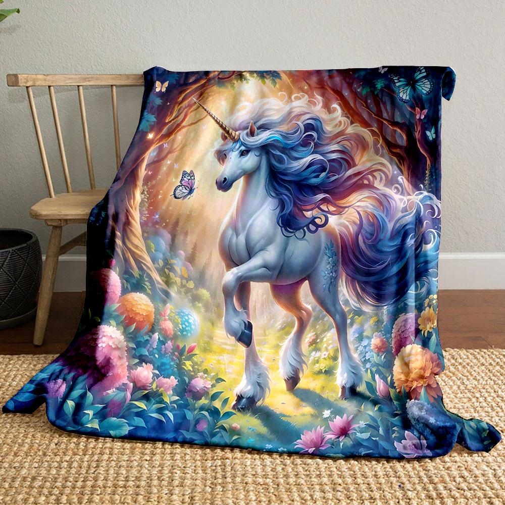 Majestic Unicorn in Enchanted Forest print blanket soft and cozy perfect for the living room bed sofa or a nap,gift