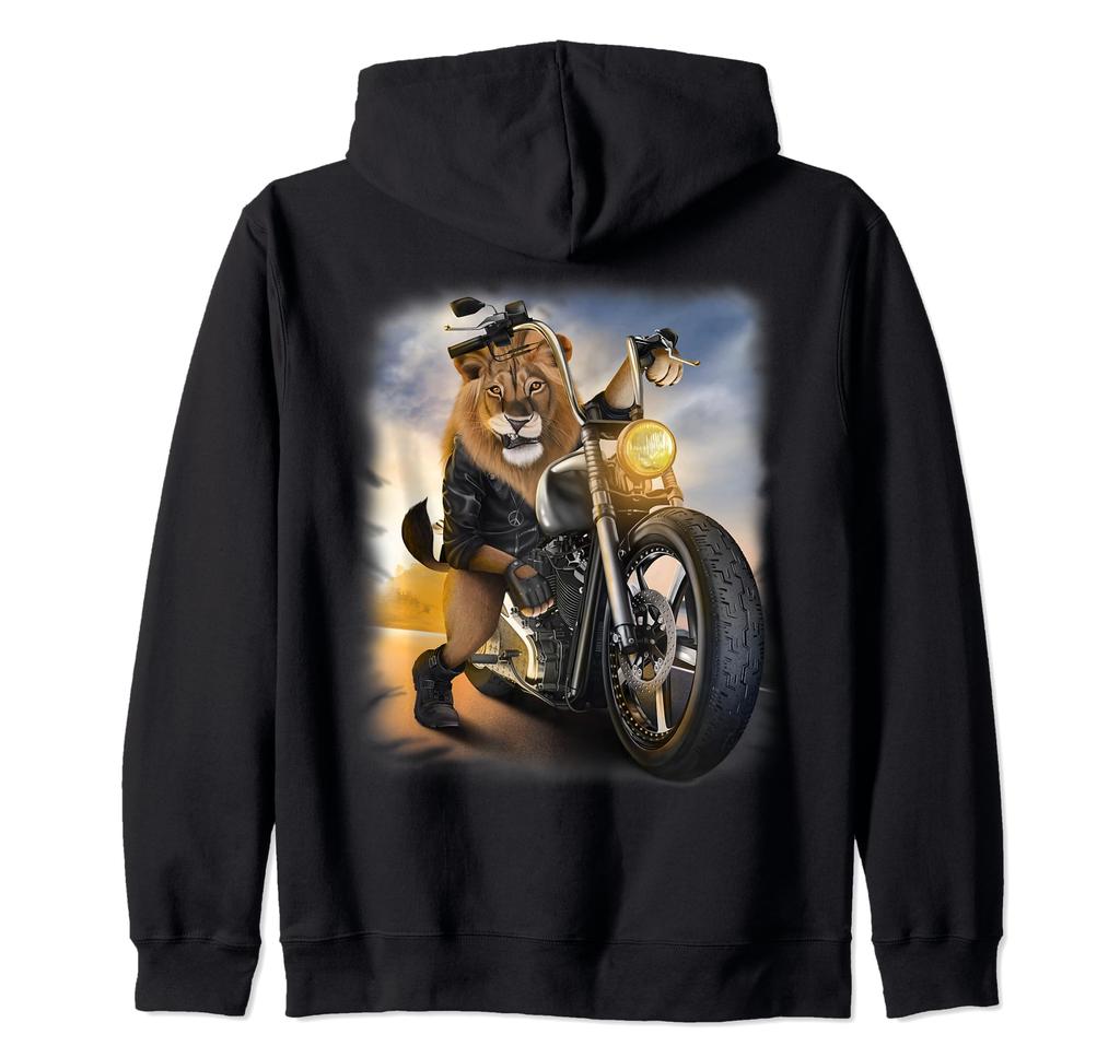 Толстовка с капюшоном на молнии с изображением льва-байкера