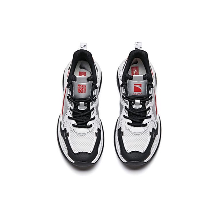 Anta Mesh Synthetic Leather Shock Absorbing Non-Slip Wear-Resistant Lightweight Low-Top Dad Shoes Women Sneaker Black White Red 922027033-4