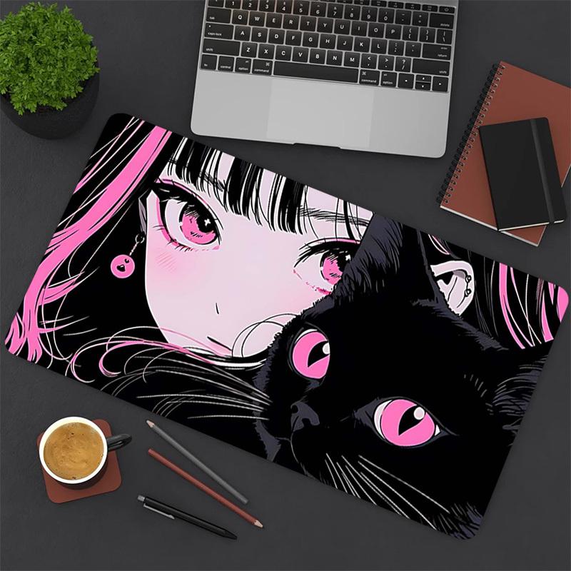 1PC Girl Cat Large Durable Mouse Pad Suitable for Office Desks, Gaming Desktops.Non-Slip Back P63