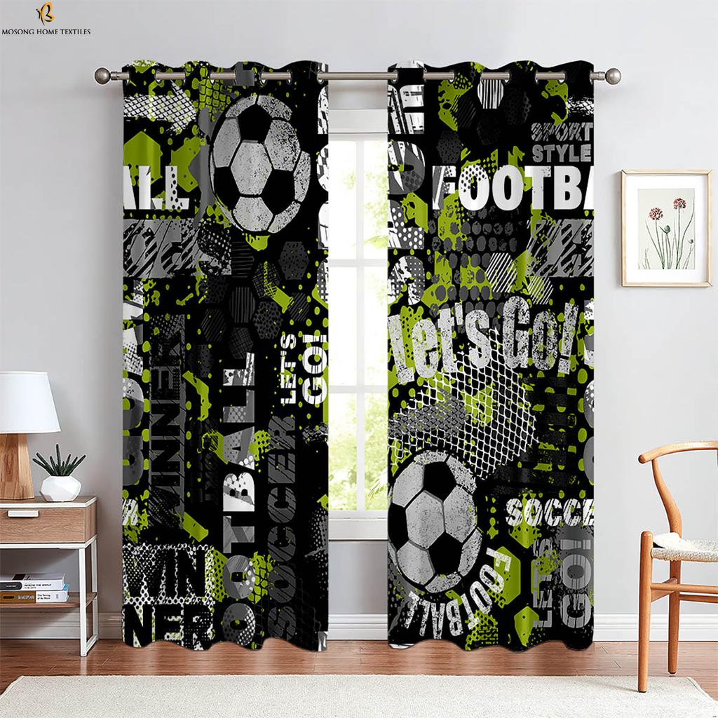 Cool Watercolor Green Football 3d Printed Curtains Suitable For Children's Room Study Bedroom Living Room Decorative Curtains