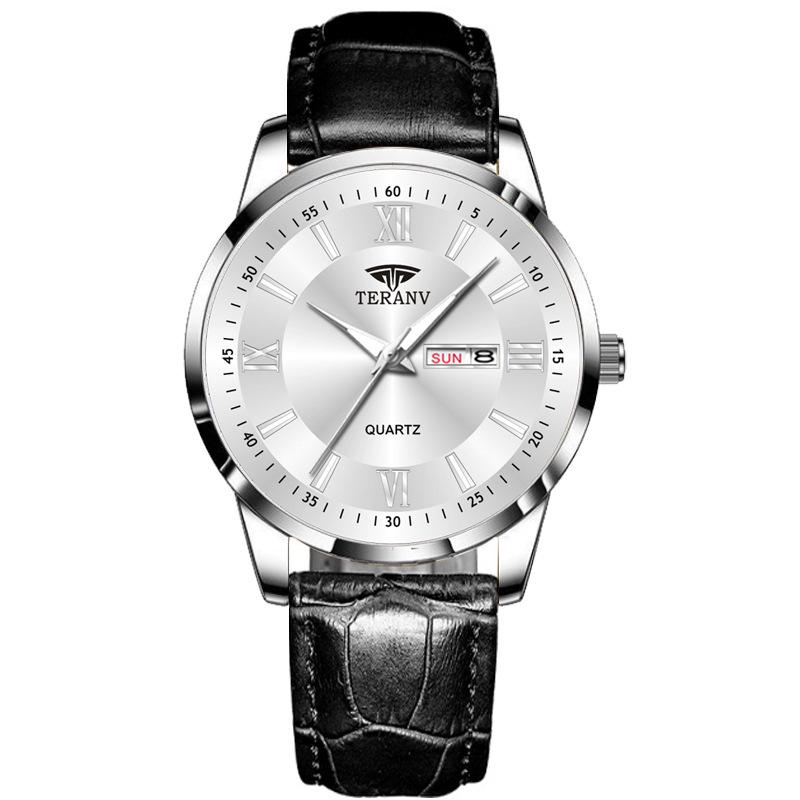 Butterfly Clasp Men's Ultra-Thin Luminous Stainless Steel Dual Calendar Waterproof Quartz Watch