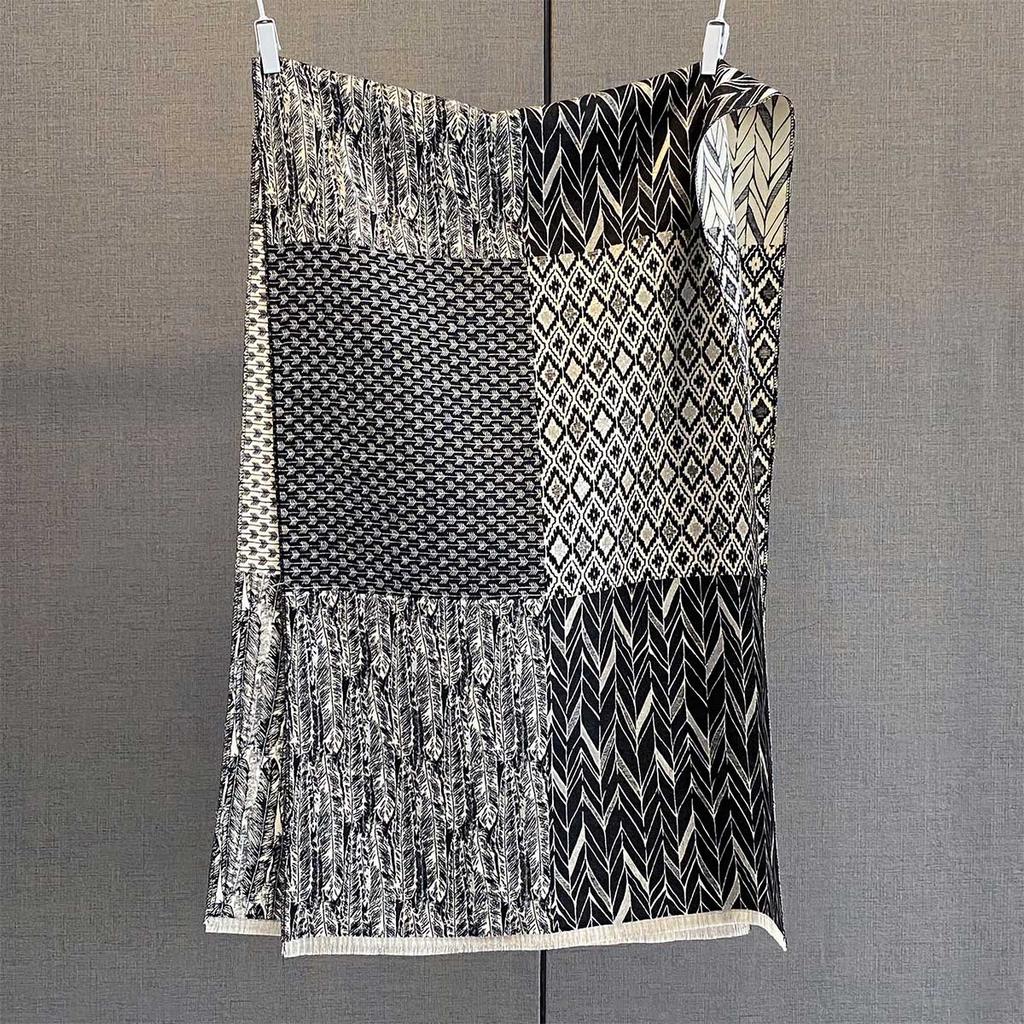 Autumn New Fashionable Geometric Texture Splicing Scarf Women's Imitation Cashmere Warm Fashion Versatile Outer Shawl Scarf