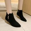 Fashion Black Suede Pointed Toe Booties Elegant with Medium Heels Fleece-Lined Woman Short Shoes Autumn Winter Y2k Ankle Boots for Women