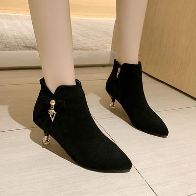 Черные замшевые ботильоны с острым носком, элегантные, на среднем каблуке, на флисовой подкладке, женские короткие туфли, осенне-зимние, ботильоны до щиколотки в стиле Y2k для женщин