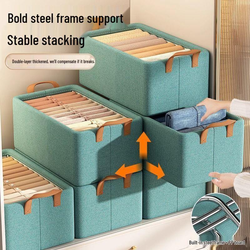 Steel Frame Large Capacity Foldable Storage Box for Toys, Clothes, Pants, and Wardrobe Organization