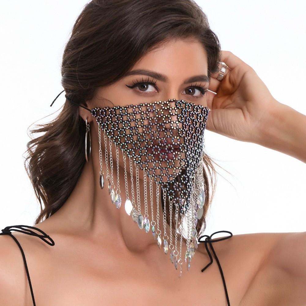 Bling Face Cover Fishing Net Masquerade Mask Fashion Rhinestone Mask  Dance Party