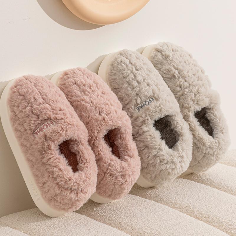Winter Home Cotton Slippers Women Indoor Warm Plush Footwear Non-Slip Platform Slippers Trend Couple Men All-in Package Shoes