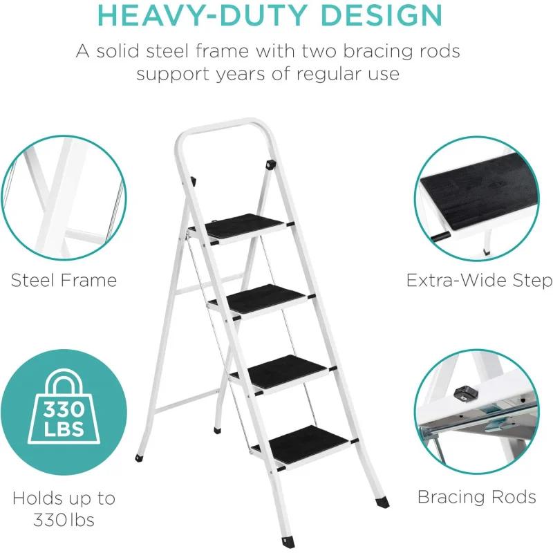 Best Choice Products 4-Step Portable Folding Heavy-Duty Steel Ladder w/Hand Rail, Wide Platform Steps