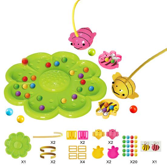 1 Set Bee Bean Picking Fishing Game Magnetic Bead Catcher Tabletop Game with Headband Kids Parents Family Party Interactive Educational Toy
