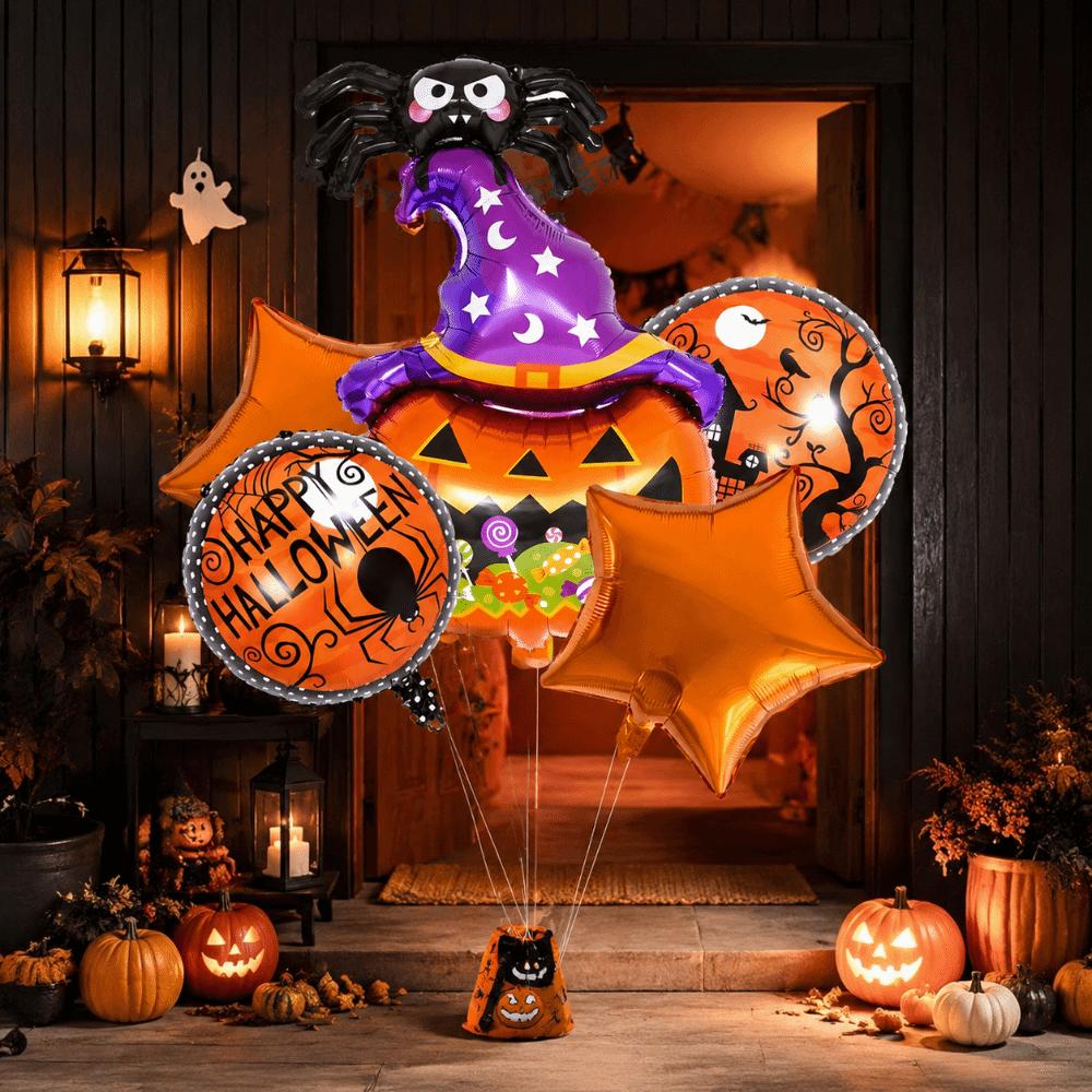 5Pcs Skull Motif Aluminum Foil Balloons Ghost Design Air Inflatable Balloons Halloween Party