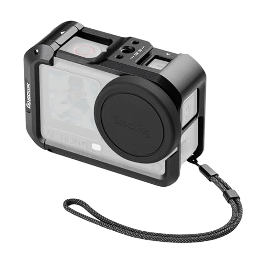 Клетка SmallRig для DJI Osmo Action 6 (Расширенное издание), Клетка для камеры из алюминиевого сплава с креплением для холодной вспышки, ремешком на запястье, крышкой для объектива, защитной рамой с резьбой 1/4"-20