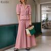 Women Short Sleeve Blouse and Wide Leg Pants Casual Two Piece Suit Sets