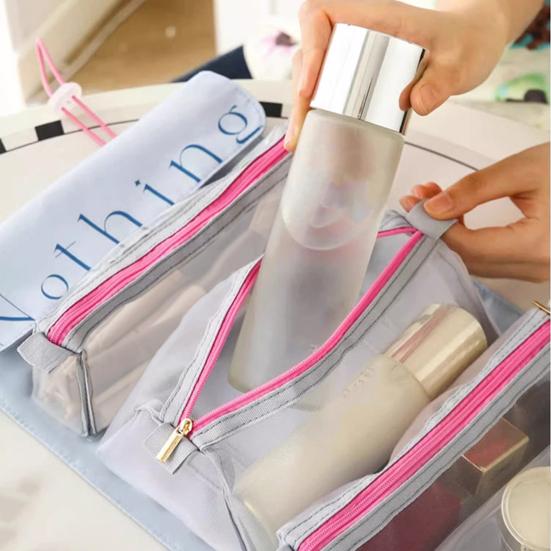 Сумка для туалетных принадлежностей, складная, сворачивающаяся, косметичка, органайзер для косметики, 4 отделения, большая вместимость, застежка-молния, водонепроницаемый дорожный чехол