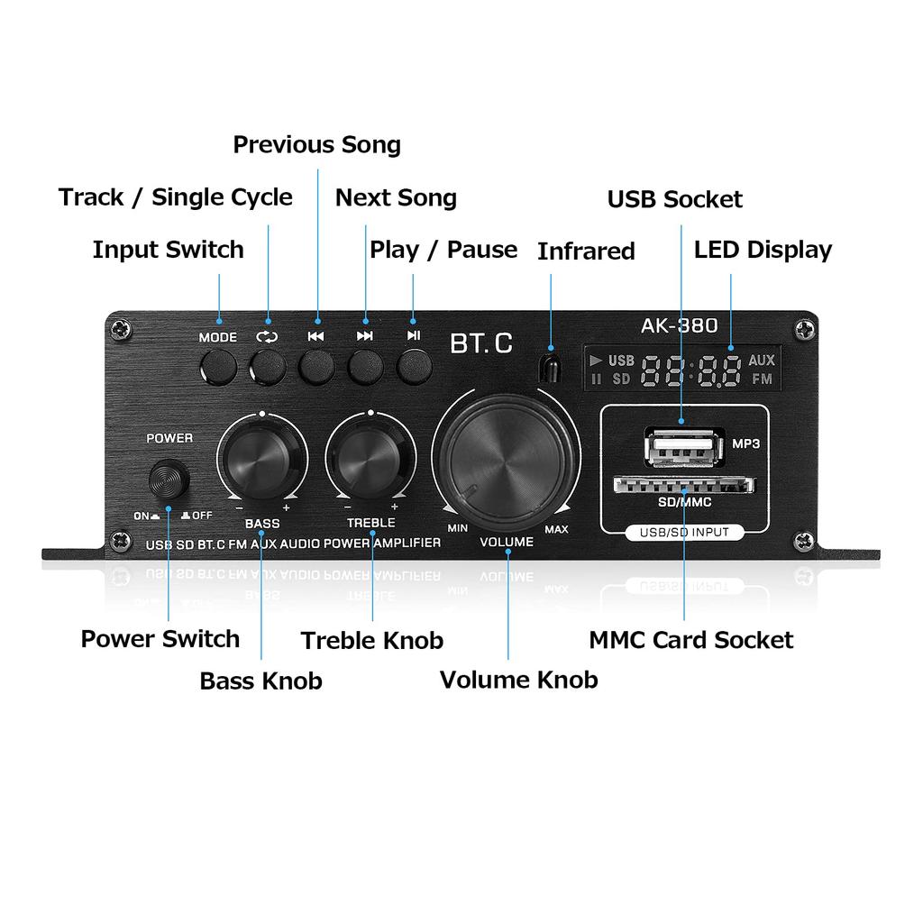 Мини Цифровой Усилитель Bluetooth 5.0 Стерео Аудио Усилитель для Дома/Автомобиля USB Музыкальный Плеер