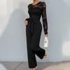 Women's Fashion Casual Spring Fall Solid Color Print Long Sleeve High Waist Trousers Jumpsuits & Rompers