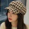 Small Fragrant Style Women Painter Hat Korean Style Women Octagonal Cap Plaid Beret Hat  Outdoor