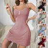 Women's Sexy Lace Nightgown Sleeveless Spaghetti Strap Ribbed Chemise Sleepwear Soft Babydoll Slip Nightdress