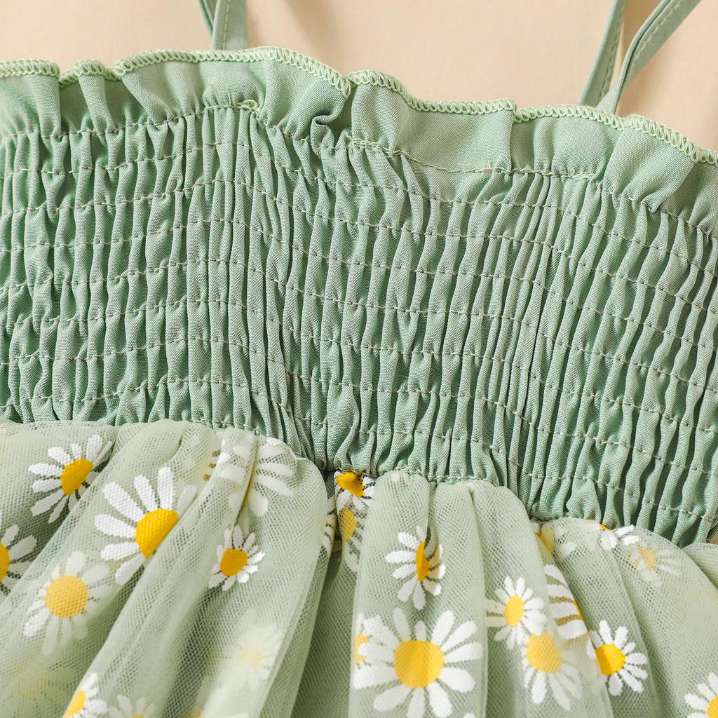 Комплект для новорожденных девочек, платье-трапеция на тонких бретельках, плиссированное, с цветочным принтом, из тюля в стиле пэчворк, с повязкой на голову с бантом