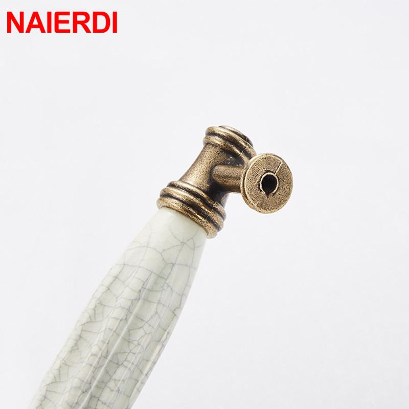 NAIERDI Antique Bronze Ceramic White Cabinet Handles Zinc Alloy Drawer knobs Wardrobe Door Handle European Furniture Hardware