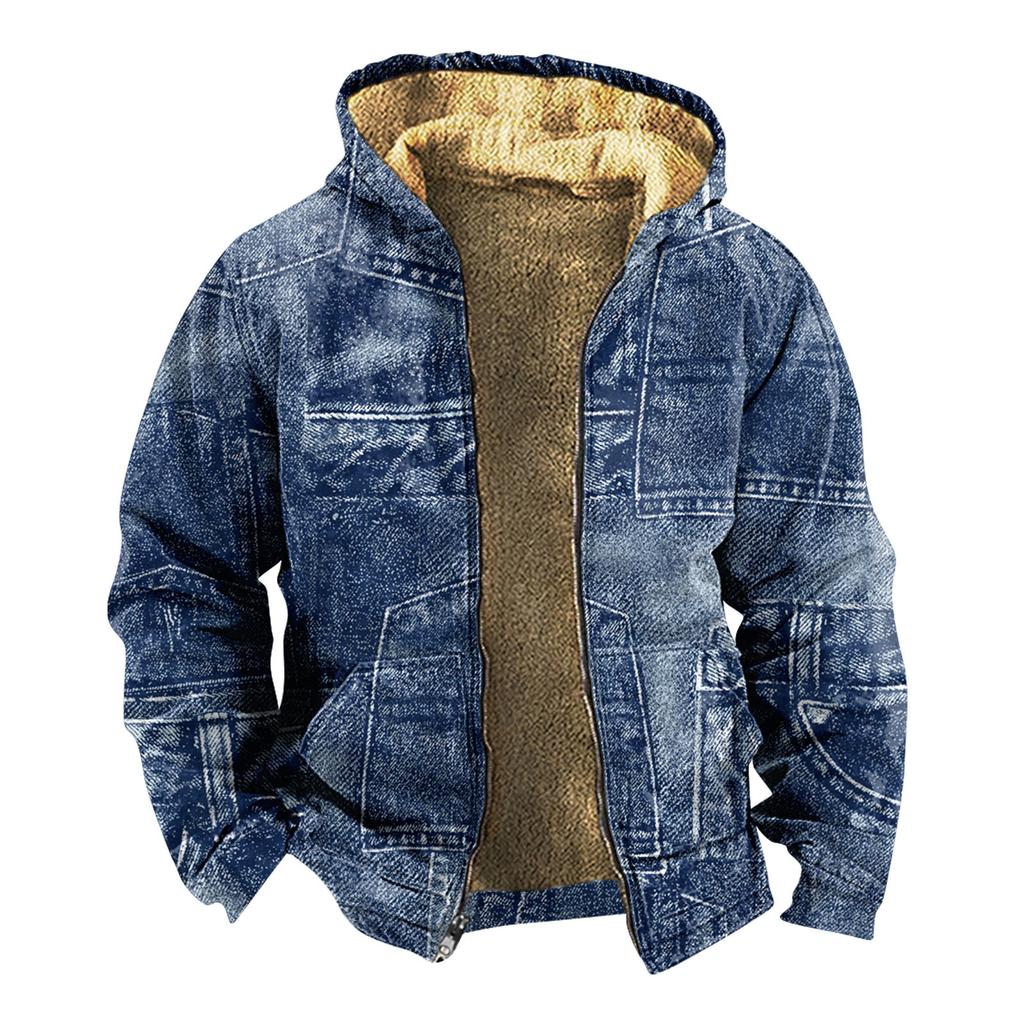 Men's Personalized Casual Printing Long Sleeve Zipper Sweater Thick Cotton Suit Winter