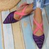 2024 New Striped Pointed Toe Ballet Flats Women Spring Summer Cross Strap Sandals Woman Plus Size Flat Heels Casual Shoes Female