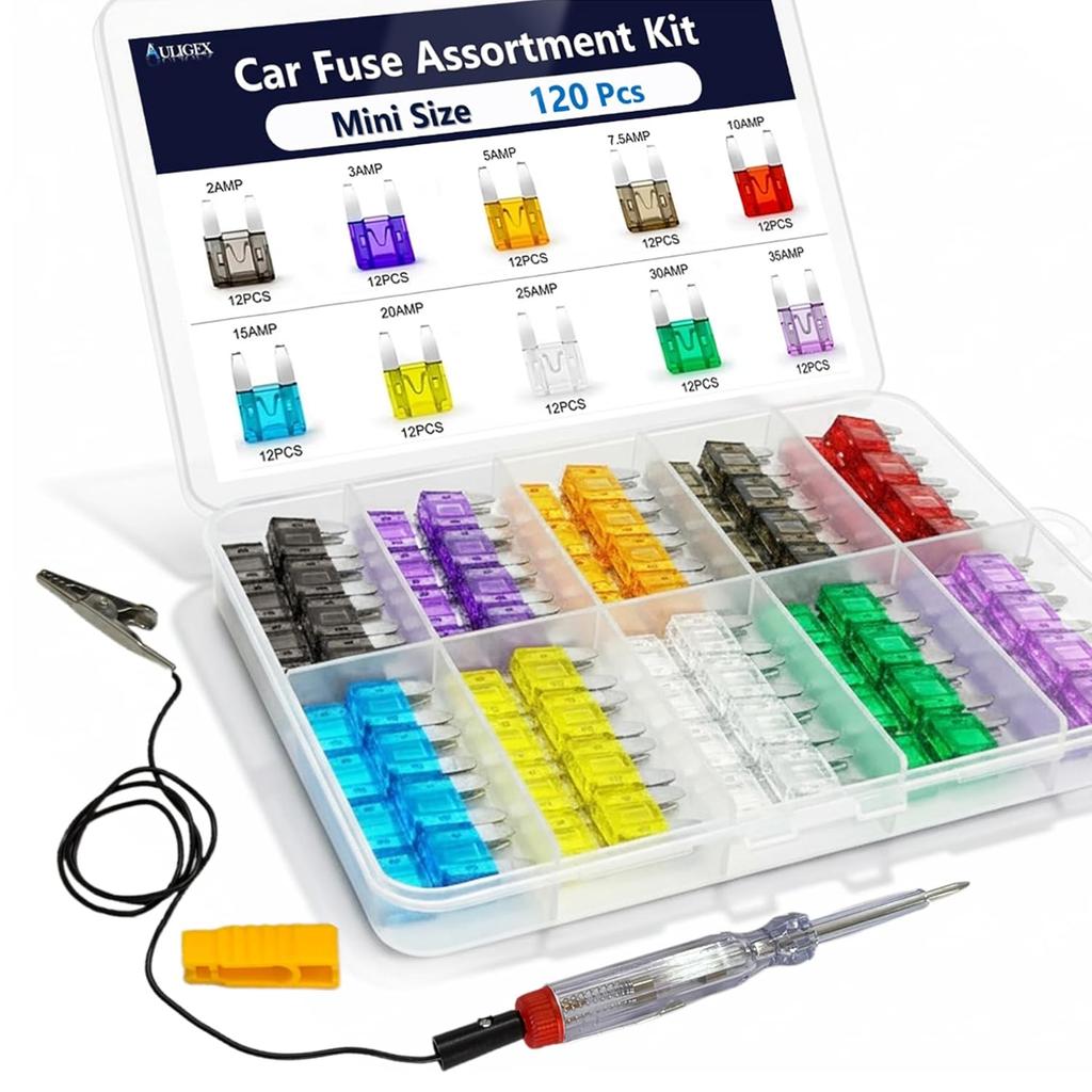 120Pcs Car Fuse Kit With Puller & Tester, Mini Car Fuses Assortment Kit (2A/3A/5A/7.5A/10A/15A/20A/25A/30A/35A) – 12V Upgraded Fuse Kit Automotive