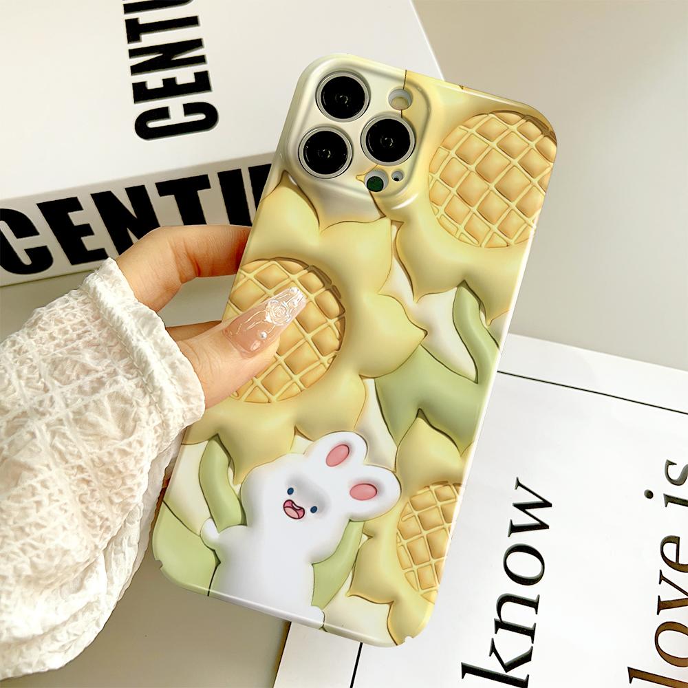 Для iPhone 16 Samsung S23 A23 A52 A33 A73 A53 Huawei Honor Xiaomi Redmi OPPO Vivo Узор кролика и подсолнуха Полная защита камеры Жесткий чехол для телефона