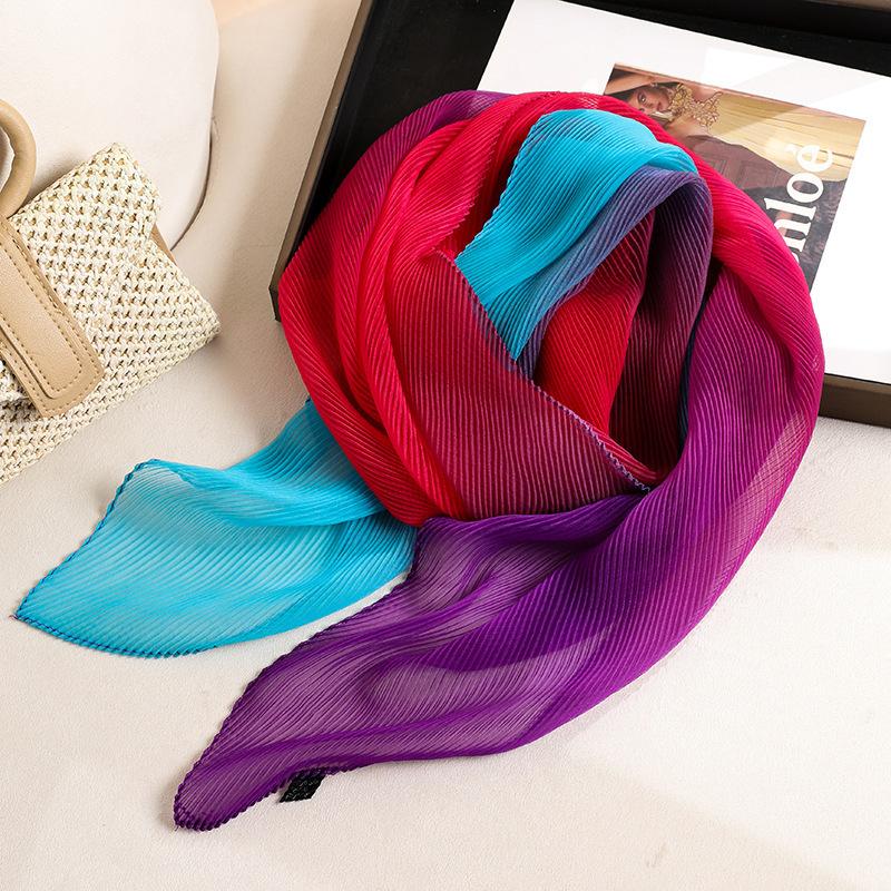 Summer Fashion Versatile Rainbow Gradient Scarf Light and Breathable High-end Multifunctional Women's Pleated Scarf