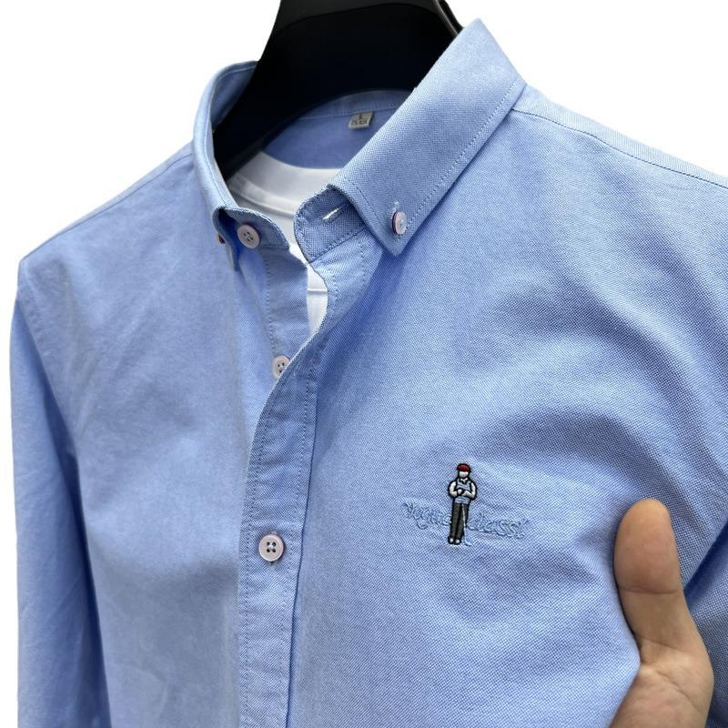 Рубашка Tommy 2024 Осень/Зима с длинным рукавом из мягкого матового оксфордского хлопка с вышивкой