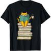 Забавная футболка с котом, читающим книги, для мужчин и женщин