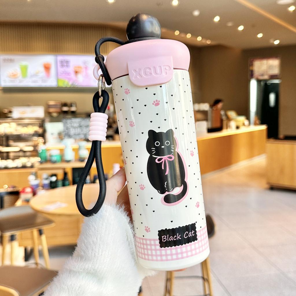 High value cartoon float cup stainless steel thermos cup hot and cold outdoor portable sports straw