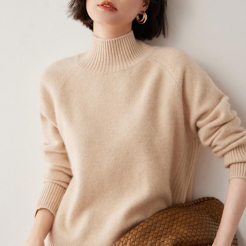 2024 New Women's Cashmere Half-High Collar Loose Knit Sweater - Autumn Winter Versatile Pullover