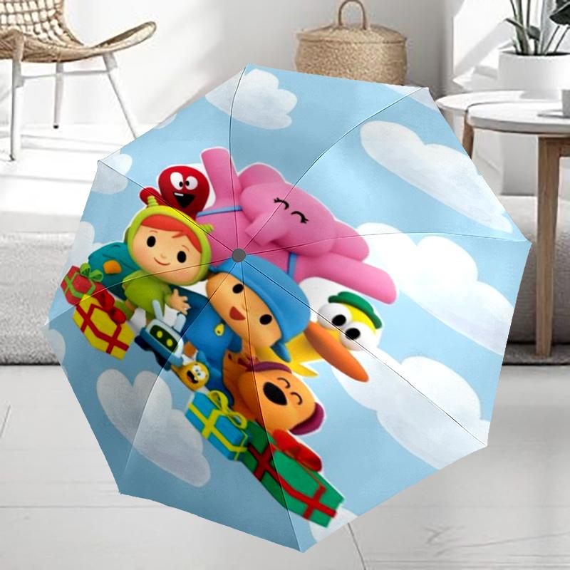 Автоматический зонт в стиле Pocoyo, легкий и портативный, 8 спиц, идеально подходит для путешествий на свежем воздухе, на дни рождения, Рождество, в качестве подарков.