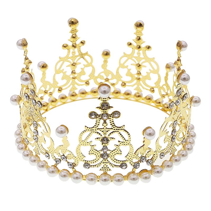 Корона для торта с жемчужным светом, полный круг, украшение на день рождения, вечерние аксессуары, свадебный головной убор