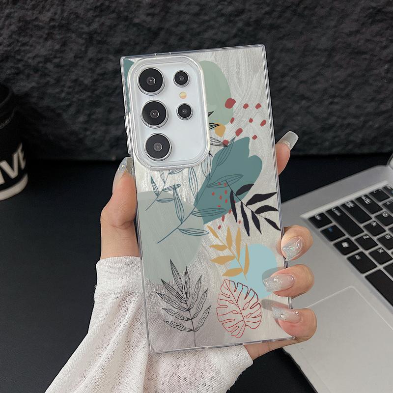Цветочный узор блестящий тонкий жесткий чехол для задней панели из поликарбоната для Samsung S25 Ultra S24 FE S23 A36 A56 A16 A55 перо сверкающий ударопрочный чехол для телефона из ТПУ с мягким краем
