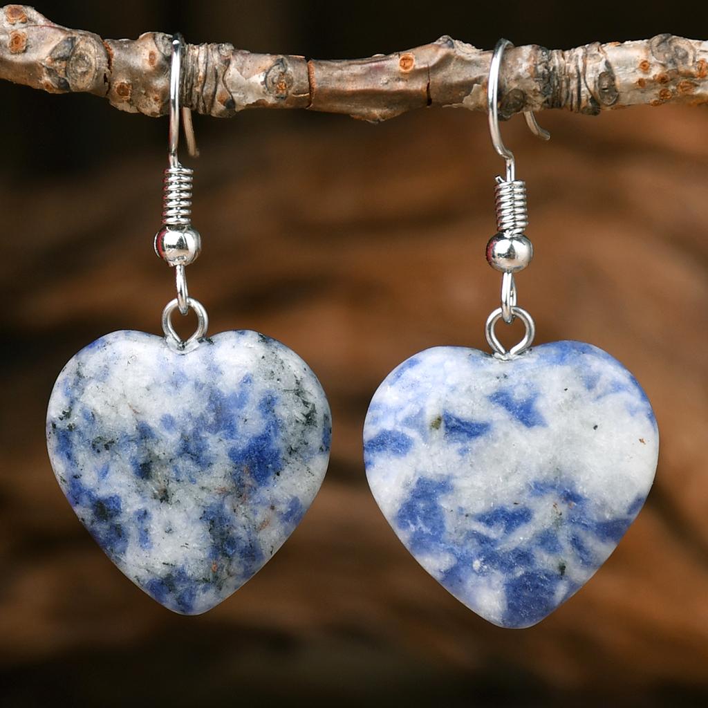 Bohemian Natural StoneTurquoise Amethyst Tiger Eye Heart Dangle Earrings Women's Popular Delicate Handmade Zircon