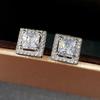 Huitan Luxury Princess Cut CZ Stud Earrings  Color Accessories for Lady's Vintage Party Elegant Versatile Women Earrings