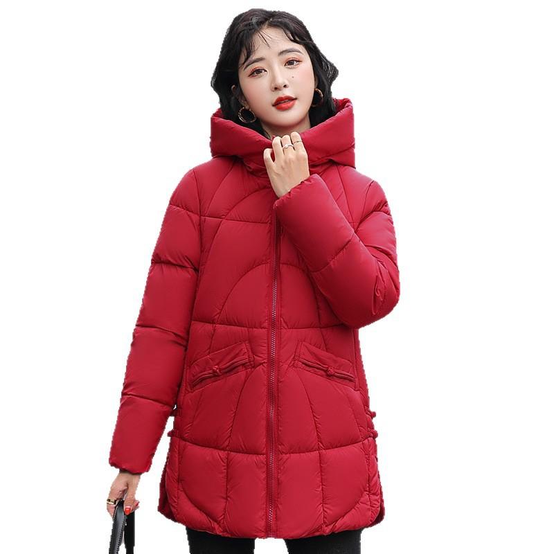 Fashion hooded medium and long cotton-padded clothes for women's winter new casual loose glossy solid color down cotton clothes