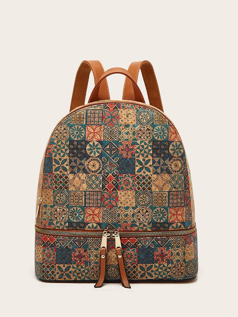 2025 Ethnic Style Large Capacity Women's Backpack with Bark Print