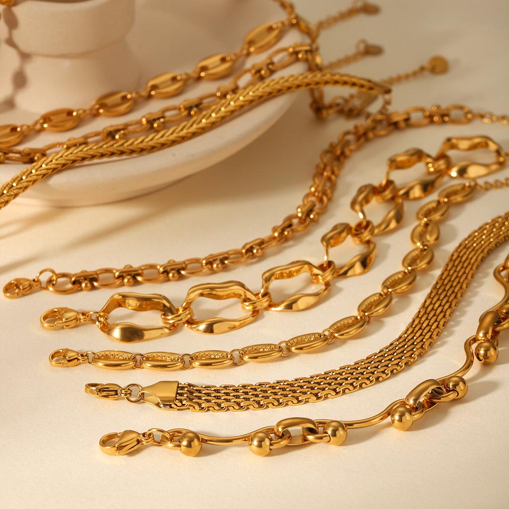 Ювелирные изделия с покрытием из 18-каратного золота, браслет из нержавеющей стали, женский, в стиле INS, цепочка из бусин, цепочка ручной работы, ювелирные изделия